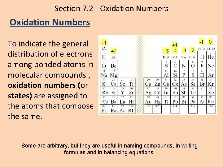Section 7. 2 - Oxidation Numbers To indicate the general distribution of electrons among