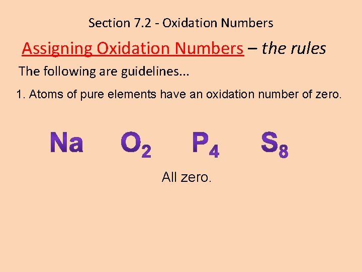 Section 7. 2 - Oxidation Numbers Assigning Oxidation Numbers – the rules The following