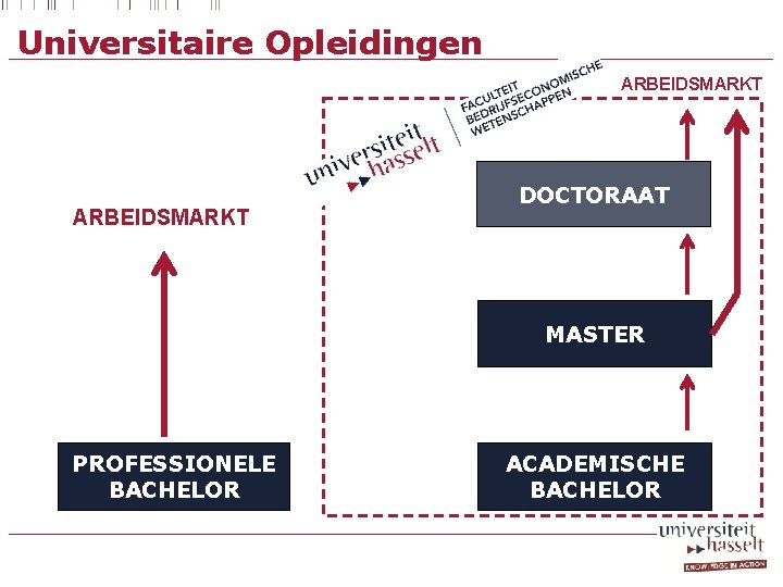 Universitaire Opleidingen ARBEIDSMARKT DOCTORAAT MASTER PROFESSIONELE BACHELOR ACADEMISCHE BACHELOR 