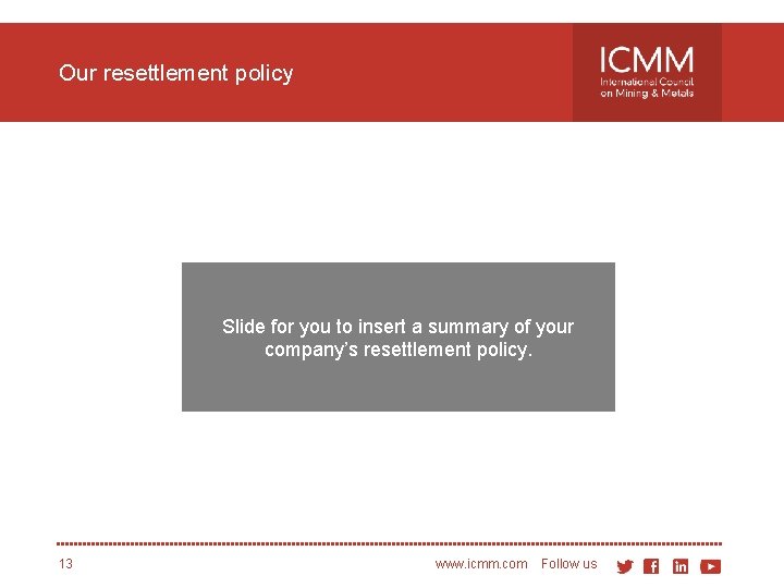 Our resettlement policy Slide for you to insert a summary of your company’s resettlement