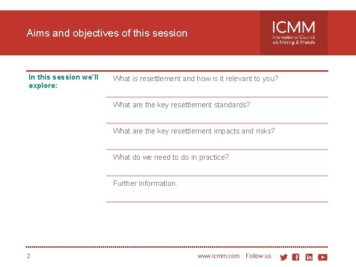 Aims and objectives of this session In this session we’ll explore: What is resettlement