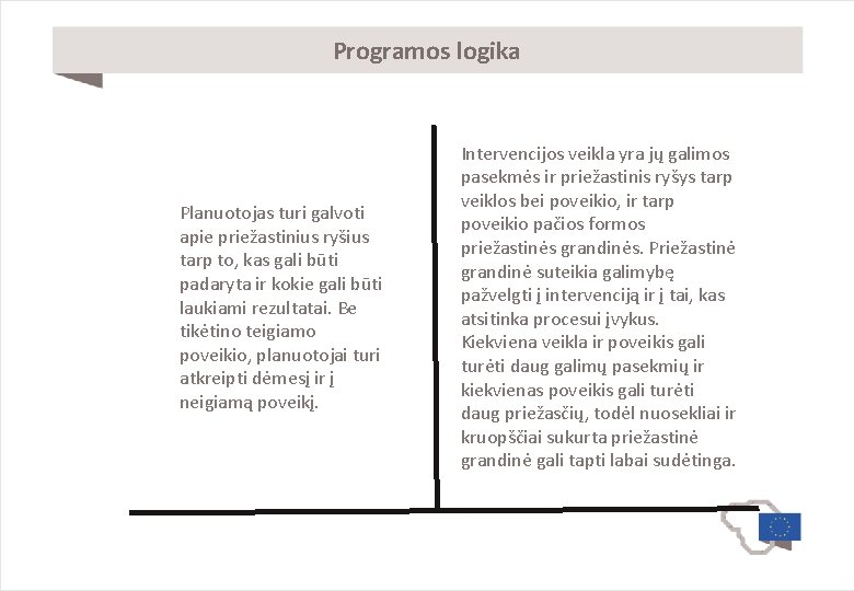 Programos logika Planuotojas turi galvoti apie priežastinius ryšius tarp to, kas gali būti padaryta