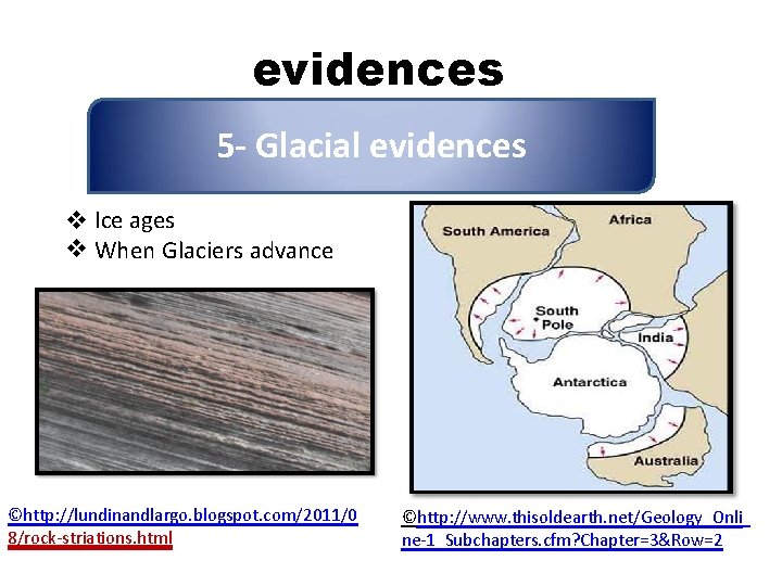 evidences 5 - Glacial evidences Ice ages When Glaciers advance ©http: //lundinandlargo. blogspot. com/2011/0