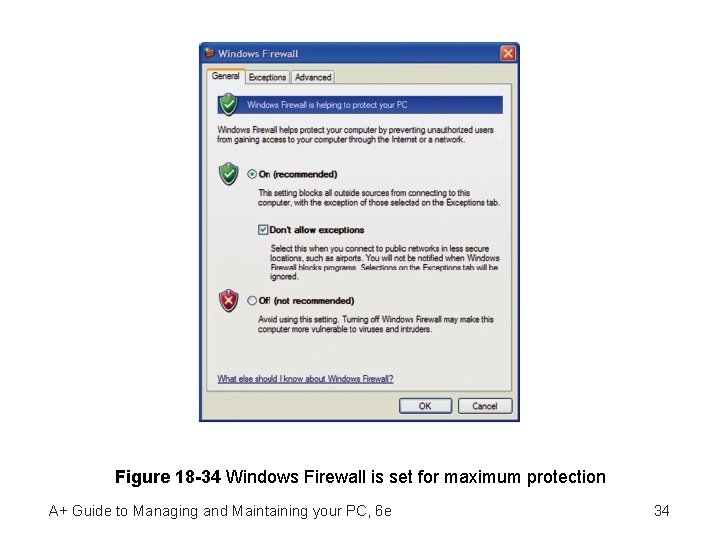 Figure 18 -34 Windows Firewall is set for maximum protection A+ Guide to Managing