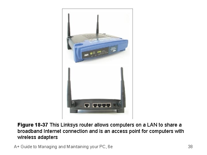 Figure 18 -37 This Linksys router allows computers on a LAN to share a