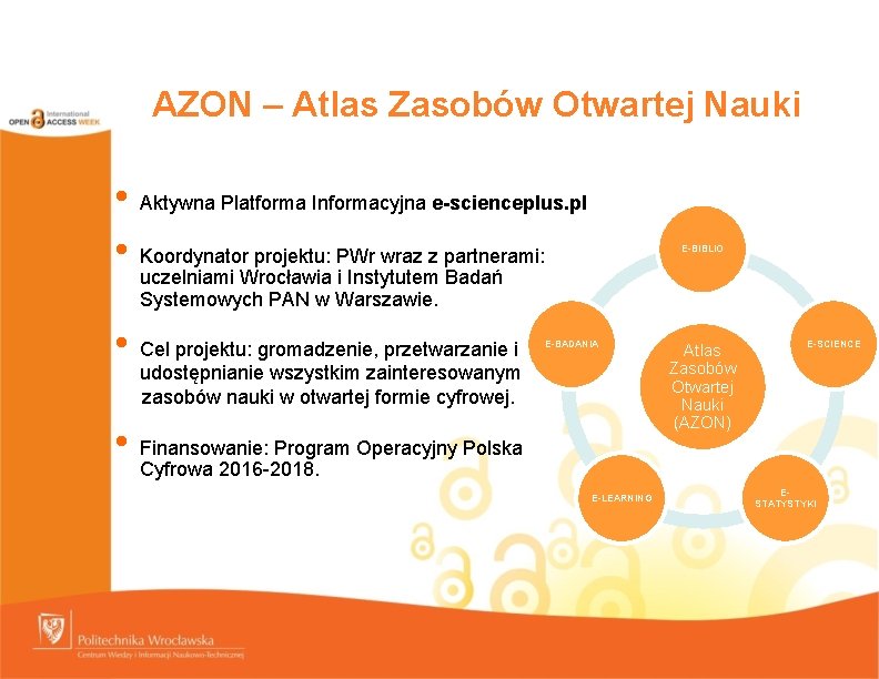 AZON – Atlas Zasobów Otwartej Nauki • Aktywna Platforma Informacyjna e-scienceplus. pl • Koordynator