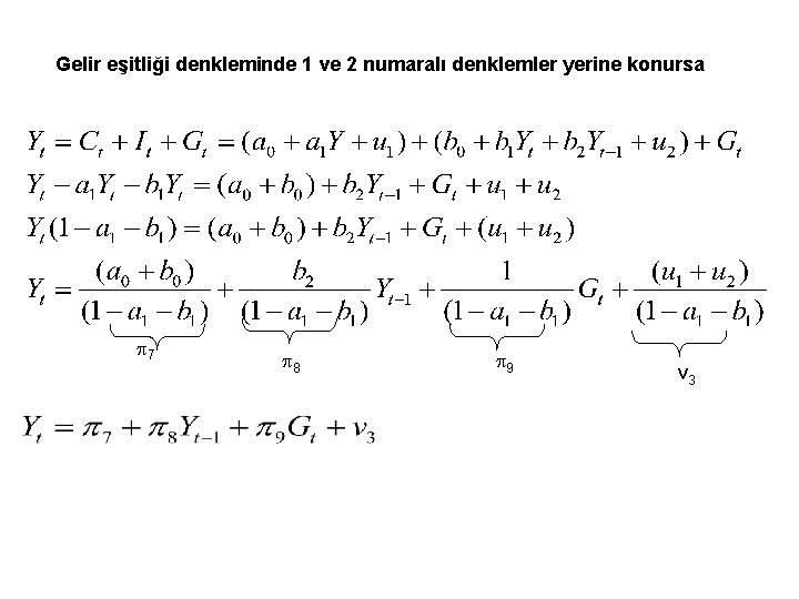 Gelir eşitliği denkleminde 1 ve 2 numaralı denklemler yerine konursa p 7 p 8