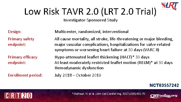 Low Risk TAVR 2. 0 (LRT 2. 0 Trial) Investigator-Sponsored Study Design: Multicenter, randomized,