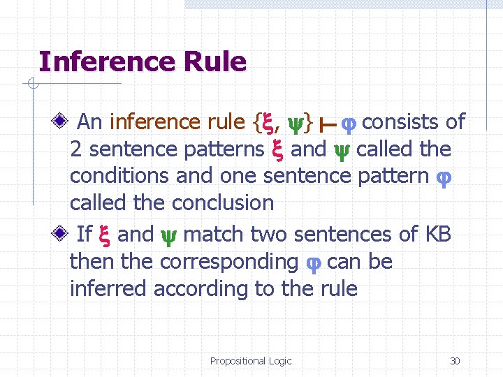 Inference Rule An inference rule { , } consists of 2 sentence patterns and