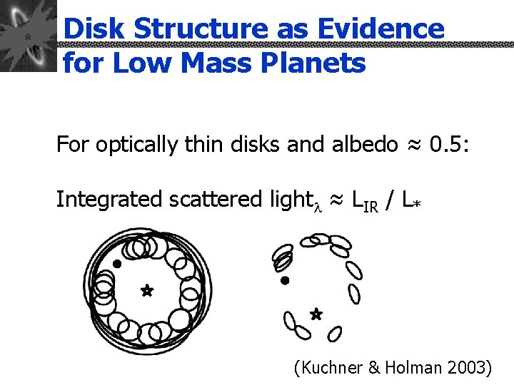 Disk Structure as Evidence for Low Mass Planets For optically thin disks and albedo