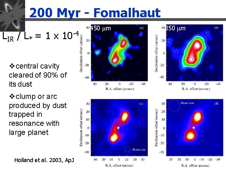 200 Myr - Fomalhaut LIR / L* = 1 x 10 -4 vcentral cavity