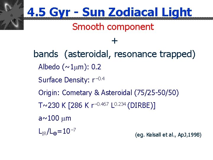 4. 5 Gyr - Sun Zodiacal Light Smooth component + bands (asteroidal, resonance trapped)