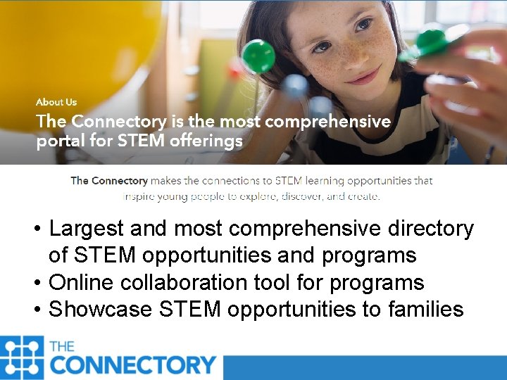  • Largest and most comprehensive directory of STEM opportunities and programs • Online