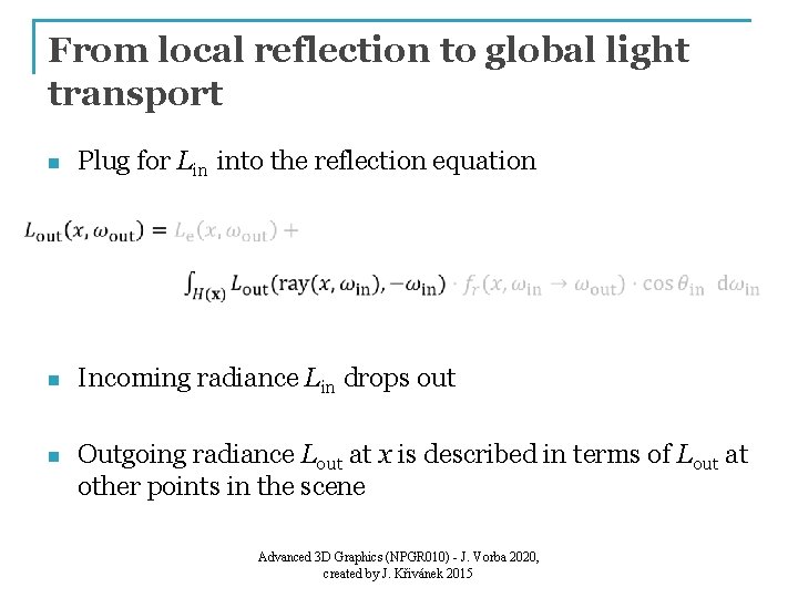 From local reflection to global light transport n Plug for Lin into the reflection