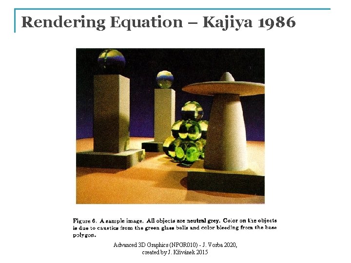 Rendering Equation – Kajiya 1986 Advanced 3 D Graphics (NPGR 010) - J. Vorba