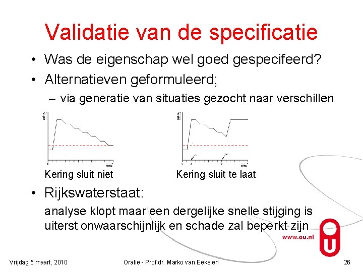 Validatie van de specificatie • Was de eigenschap wel goed gespecifeerd? • Alternatieven geformuleerd;