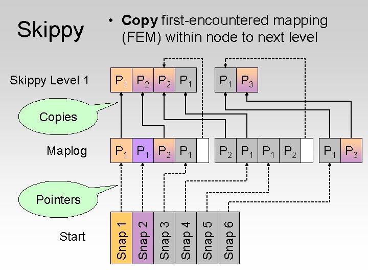 Skippy Level 1 • Copy first-encountered mapping (FEM) within node to next level P