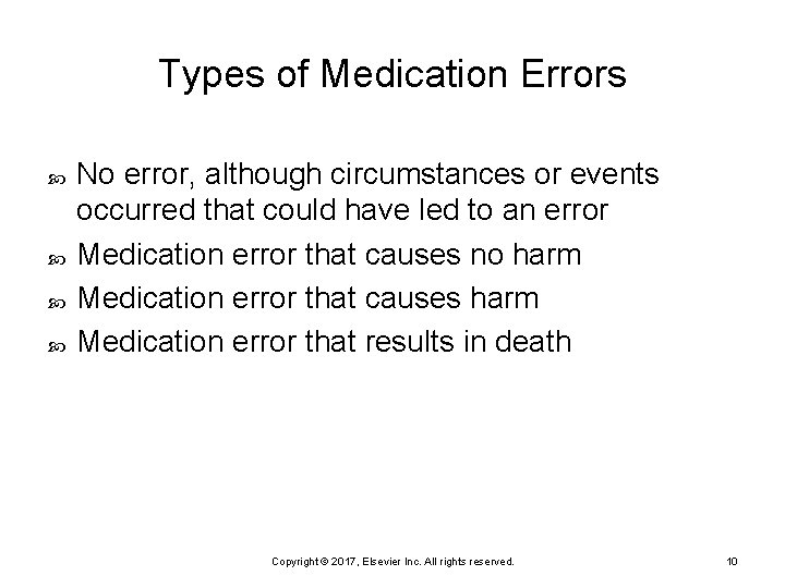 Types of Medication Errors No error, although circumstances or events occurred that could have