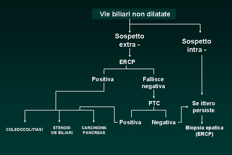 Vie biliari non dilatate Sospetto extra - Sospetto intra - ERCP Positiva Fallisce negativa