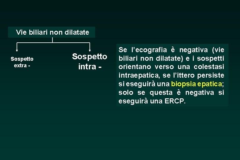 Vie biliari non dilatate Sospetto extra - Sospetto intra - Se l’ecografia è negativa