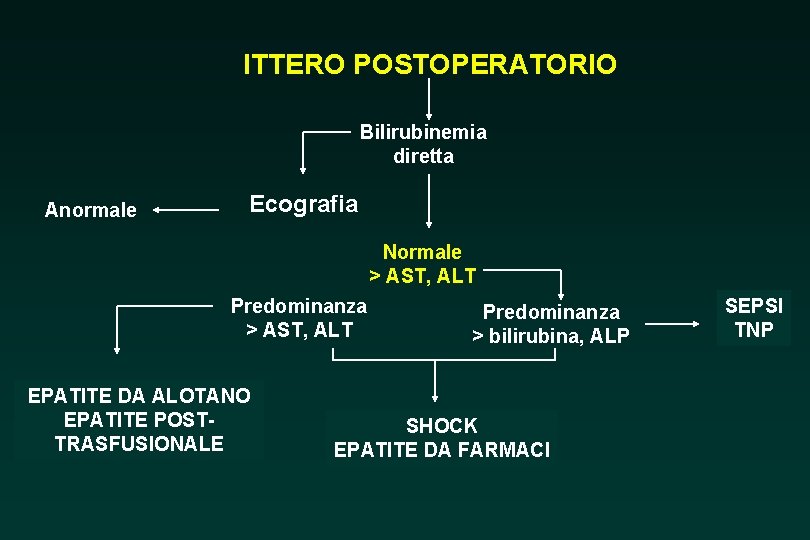 ITTERO POSTOPERATORIO Bilirubinemia diretta Anormale Ecografia Normale > AST, ALT Predominanza > AST, ALT