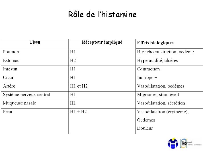 Rôle de l’histamine 88 