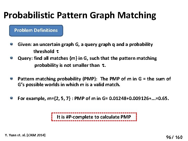Probabilistic Pattern Graph Matching Problem Definitions Given: an uncertain graph G, a query graph
