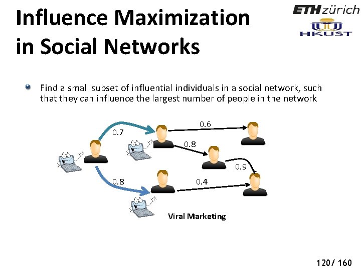 Influence Maximization in Social Networks Find a small subset of influential individuals in a