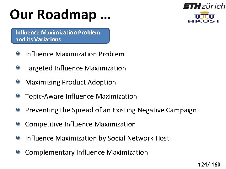 Our Roadmap … Influence Maximization Problem and its Variations Influence Maximization Problem Targeted Influence