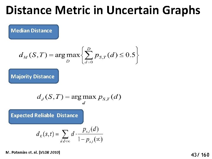 Distance Metric in Uncertain Graphs Median Distance Majority Distance Expected Reliable Distance M. Potamias
