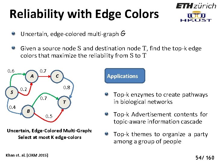 Reliability with Edge Colors Uncertain, edge-colored multi-graph G Given a source node S and