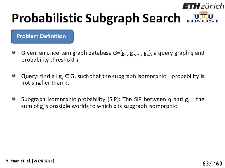 Probabilistic Subgraph Search Problem Definition Given: an uncertain graph database G={g 1, g 2,