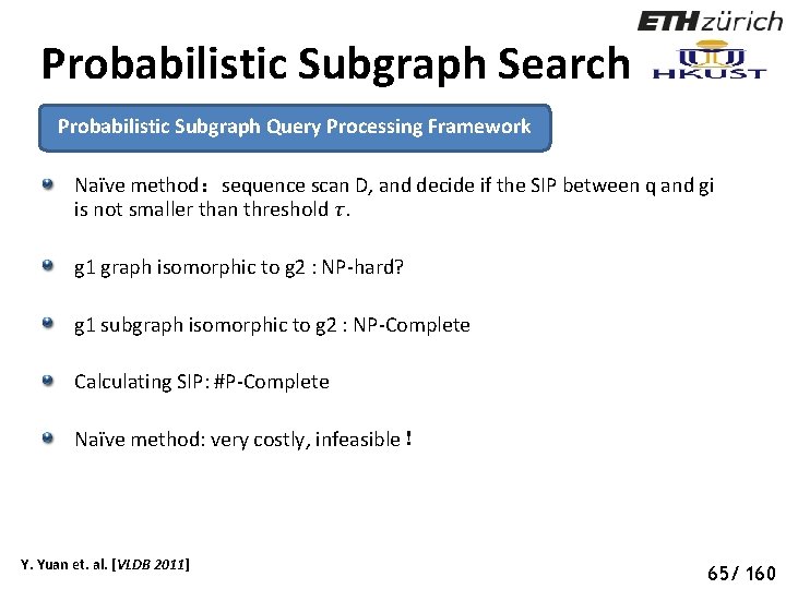 Probabilistic Subgraph Search Probabilistic Subgraph Query Processing Framework Naïve method：sequence scan D, and decide