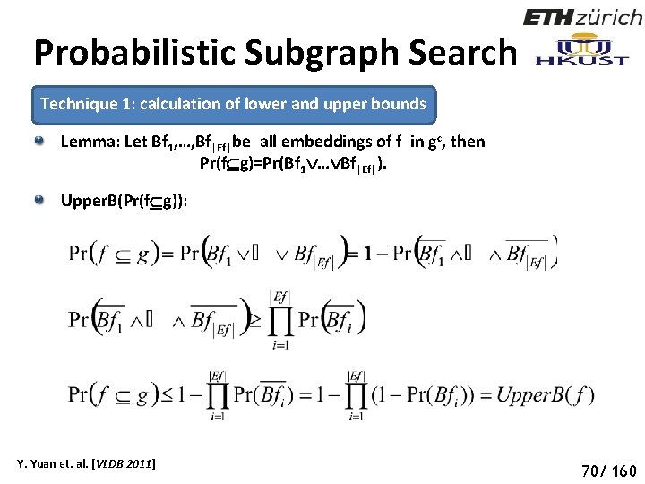 Probabilistic Subgraph Search Technique 1: calculation of lower and upper bounds Lemma: Let Bf