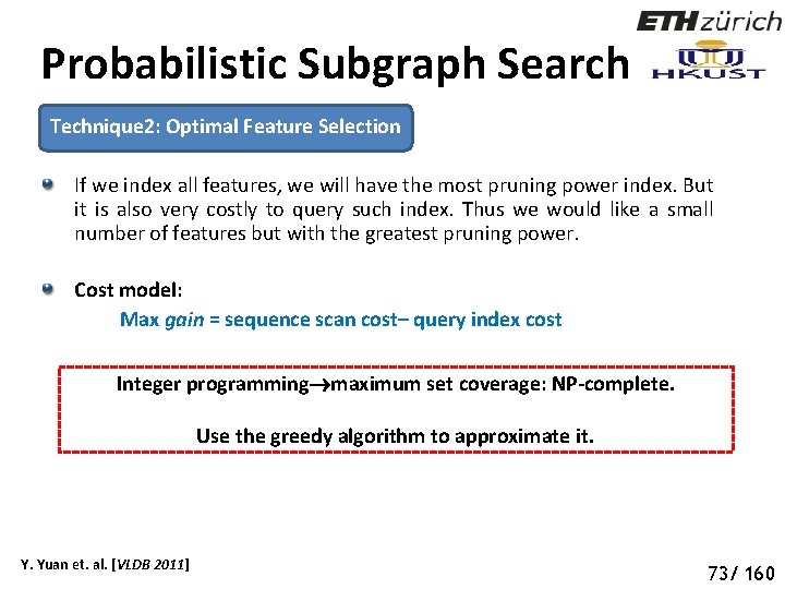 Probabilistic Subgraph Search Technique 2: Optimal Feature Selection If we index all features, we