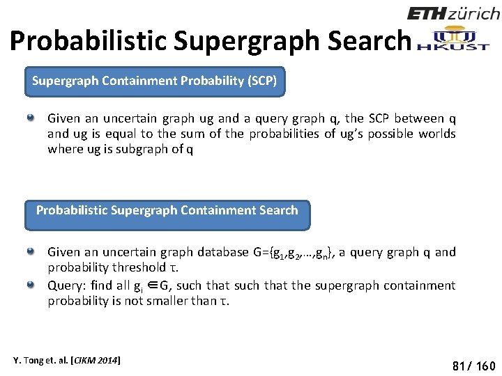 Probabilistic Supergraph Search Supergraph Containment Probability (SCP) Given an uncertain graph ug and a