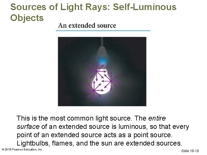 Sources of Light Rays: Self-Luminous Objects This is the most common light source. The