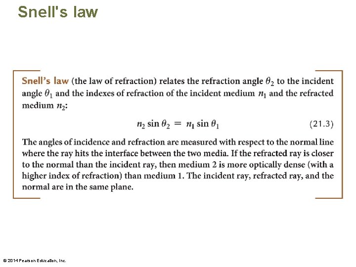 Snell's law © 2014 Pearson Education, Inc. 