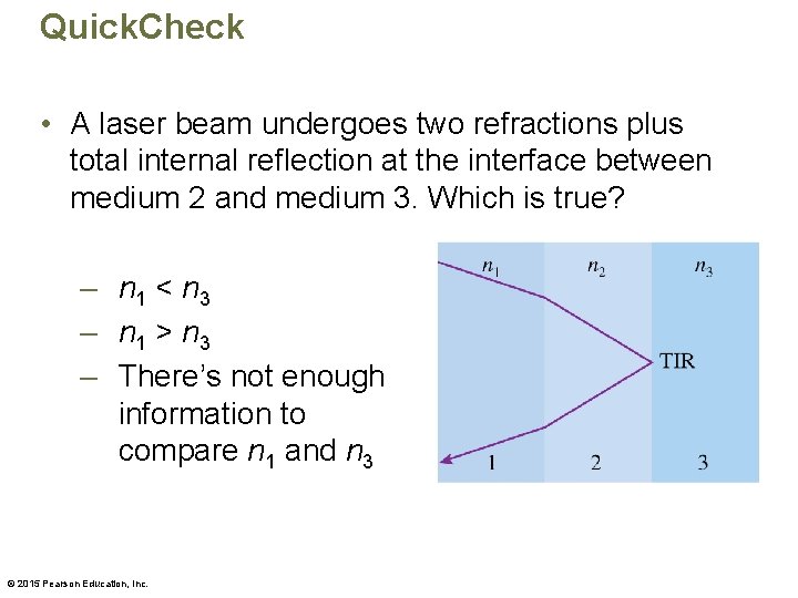 Quick. Check • A laser beam undergoes two refractions plus total internal reflection at