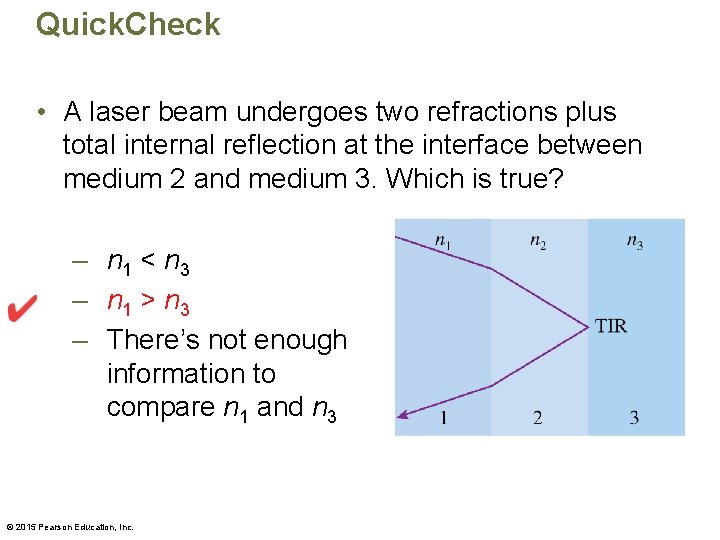 Quick. Check • A laser beam undergoes two refractions plus total internal reflection at