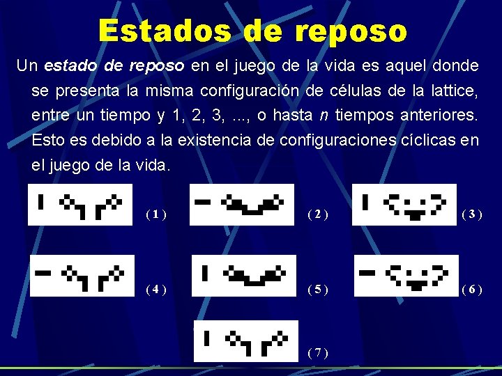 Estados de reposo Un estado de reposo en el juego de la vida es Estados de reposo Un estado de reposo en el juego de la vida es
