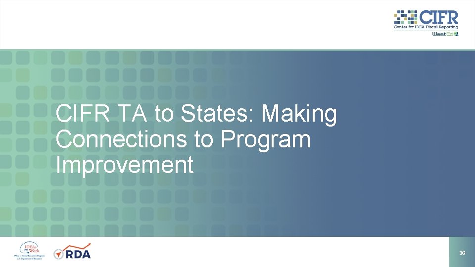 CIFR TA to States: Making Connections to Program Improvement 10 