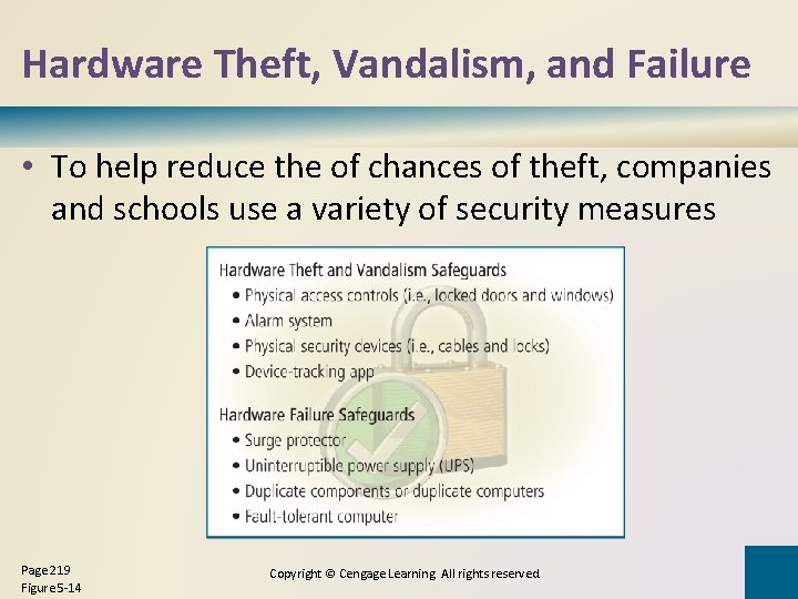 Hardware Theft, Vandalism, and Failure • To help reduce the of chances of theft,