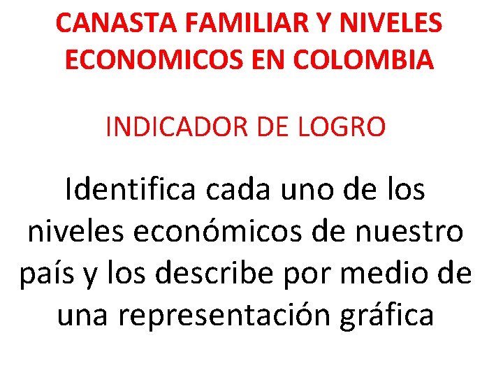 CANASTA FAMILIAR Y NIVELES ECONOMICOS EN COLOMBIA INDICADOR DE LOGRO Identifica cada uno de