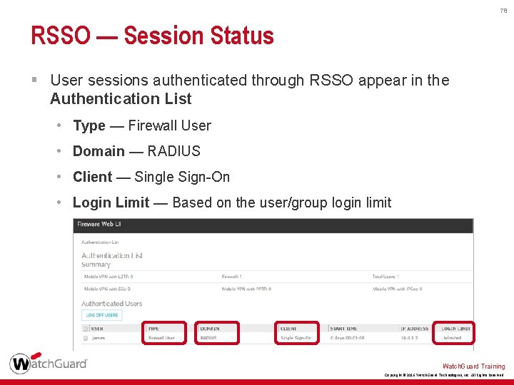 78 RSSO — Session Status § User sessions authenticated through RSSO appear in the