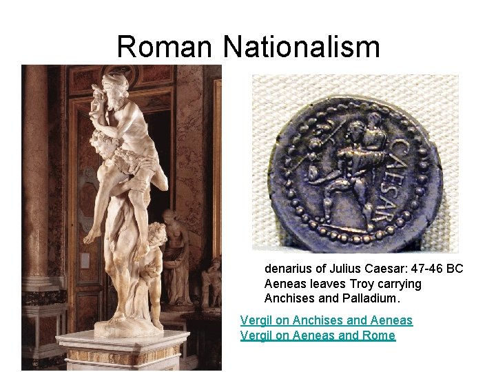 Roman Nationalism denarius of Julius Caesar: 47 -46 BC Aeneas leaves Troy carrying Anchises