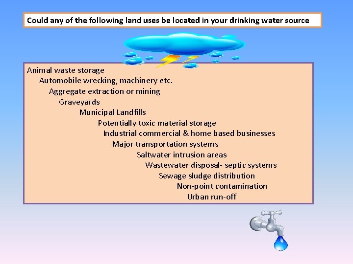 Could any of the following land uses be located in your drinking water source