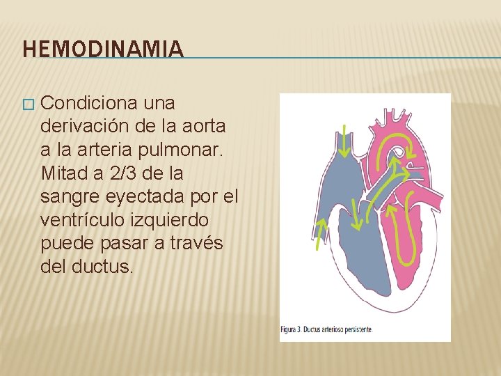 HEMODINAMIA � Condiciona una derivación de la aorta a la arteria pulmonar. Mitad a