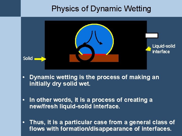Physics of Dynamic Wetting Liquid-solid interface Solid Forming interface Formed interface • Dynamic wetting Physics of Dynamic Wetting Liquid-solid interface Solid Forming interface Formed interface • Dynamic wetting