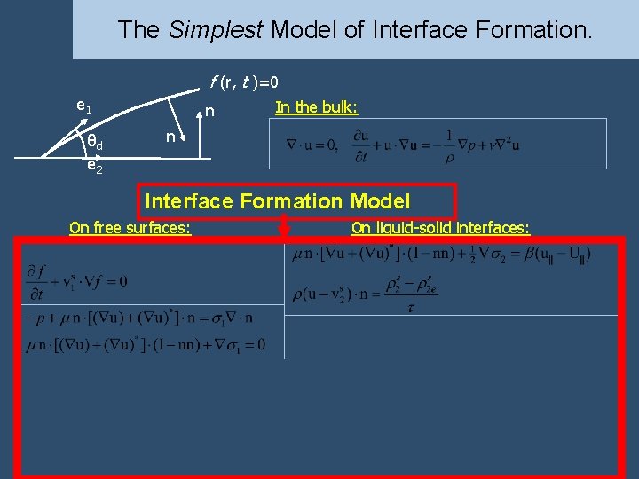 The Simplest Model of Interface Formation. f (r, t )=0 e 1 θd e The Simplest Model of Interface Formation. f (r, t )=0 e 1 θd e
